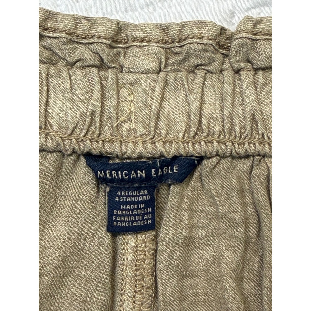 Linen Blend Paperbag Waist Drawstring Utility Pants Olive Green Khaki Relaxed - Picture 10 of 10